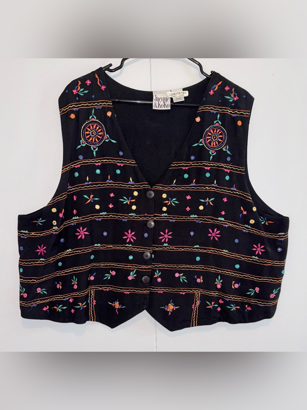 Jacque & Koko Black Embroidered Boho Southwestern Vest Plus Size 18/20